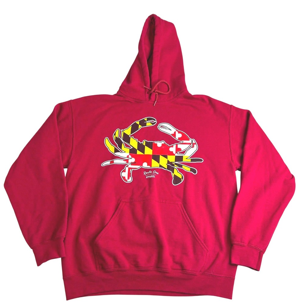 Route One Apparel Maryland Flag Crab Hoodie Red Gildan Heavy Blend Mens Medium